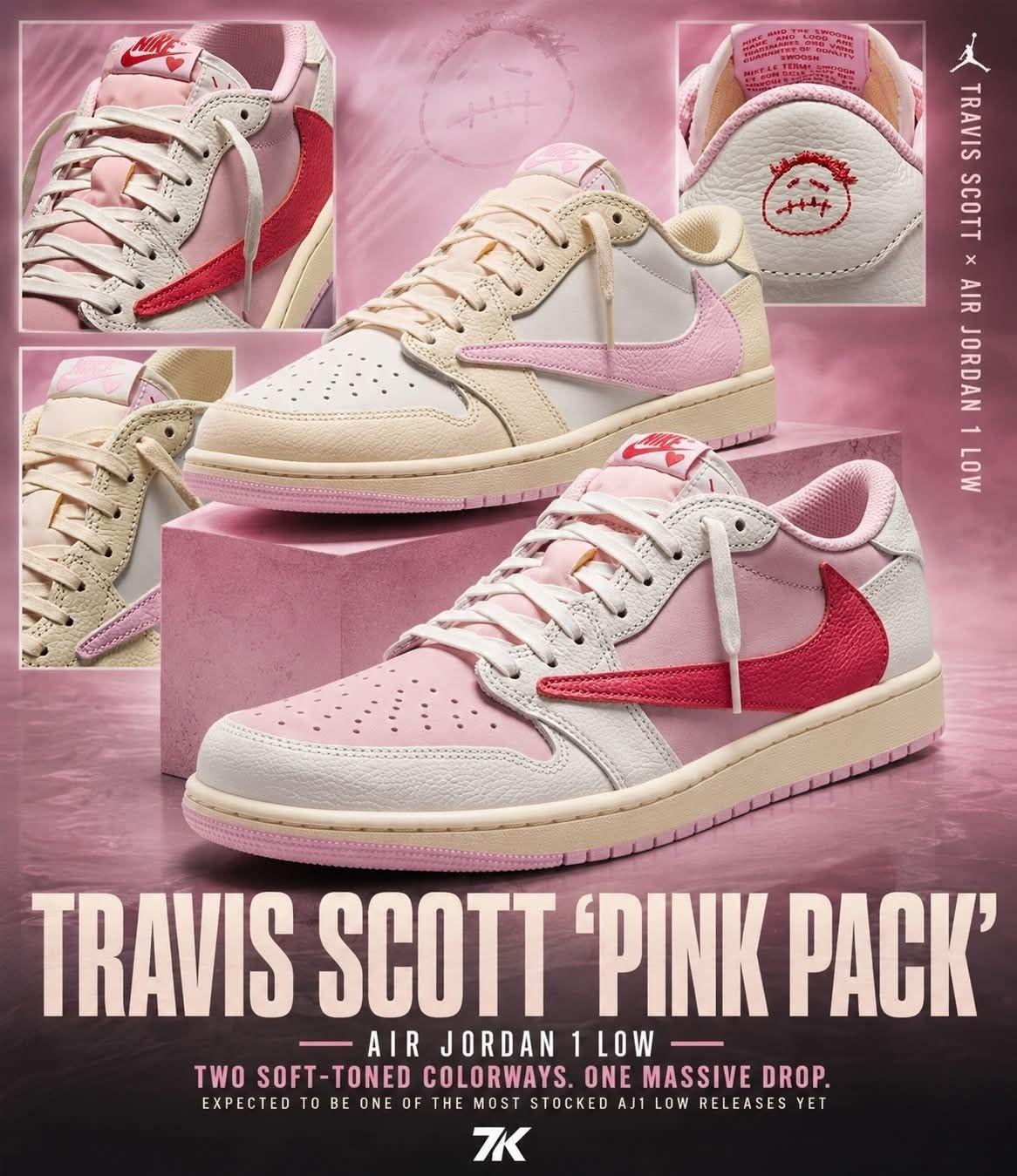 甜酷炸场!Travis Scott x AJ1 Low「Pink Pack」粉调双杀